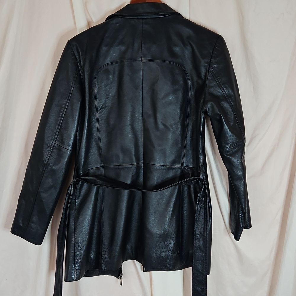 Worthington Vintage Black Leather Jacket Womens Small Tie Waist Grunge 90s Cyber - Picture 6 of 11